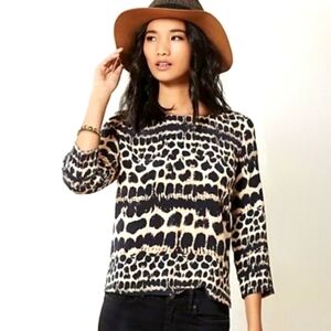 Anthropologie Maeve Cheetah Linosa Silk Blouse M